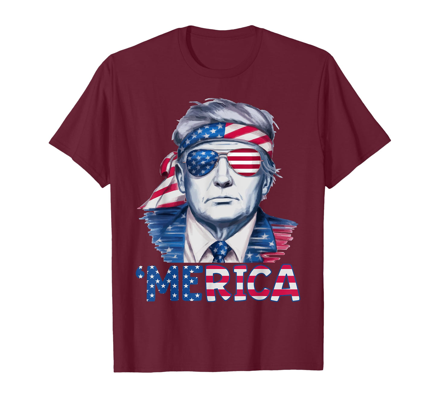 Donald Trump Won Elections 2024 'Merica USA Flag Sunglass T-Shirt