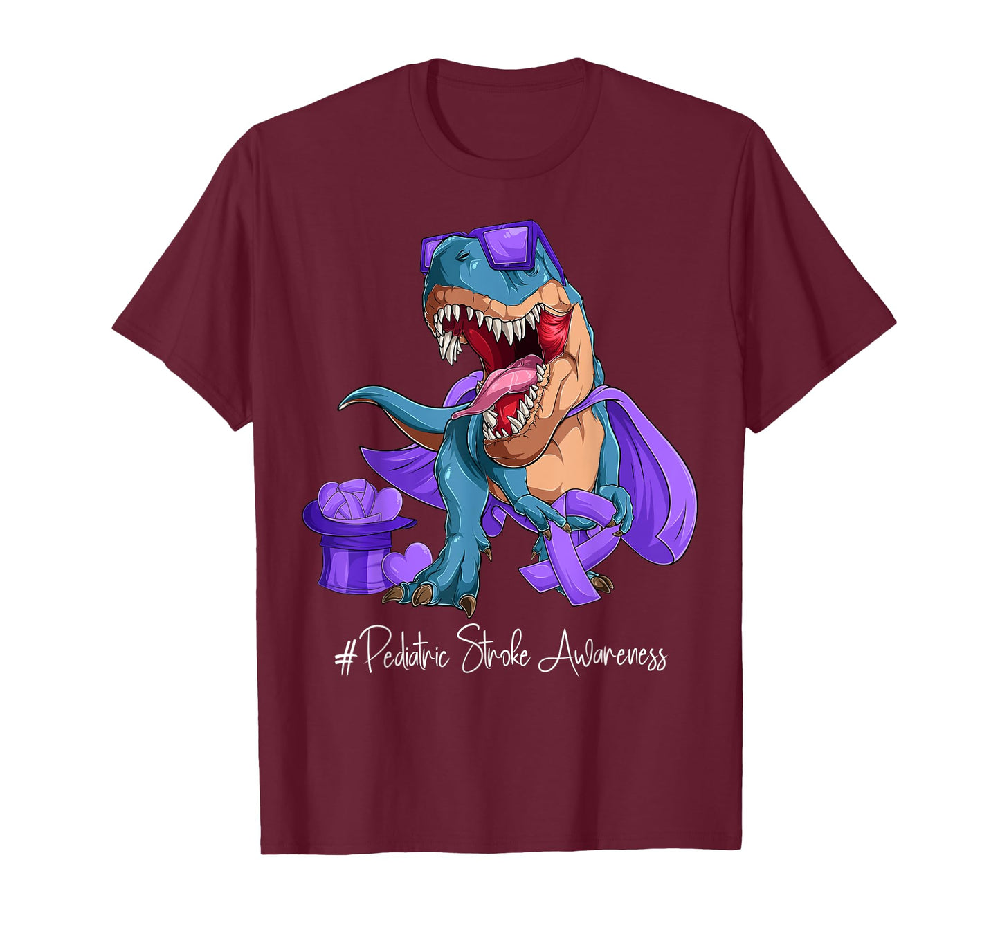 Pediatric Stroke Awareness Month Purple Ribbon Trex T-Shirt