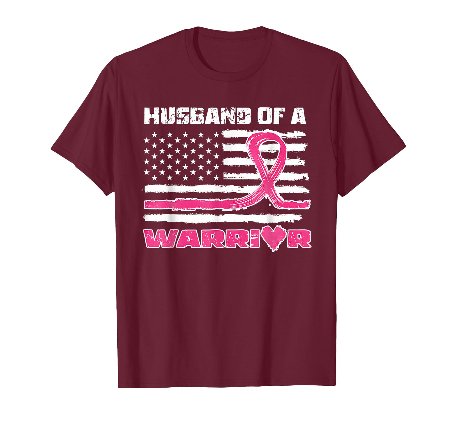 Pink Ribbon American Flag Husband Of A Warrior Breast Cancer T-Shirt