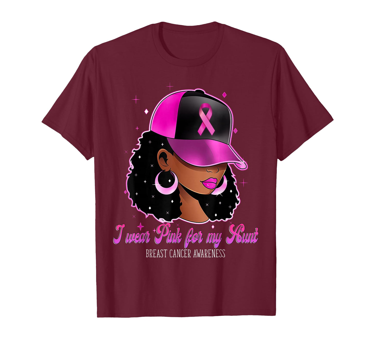 I Wear Pink For My Aunt Breast Cancer Awareness Afro Girl T-Shirt