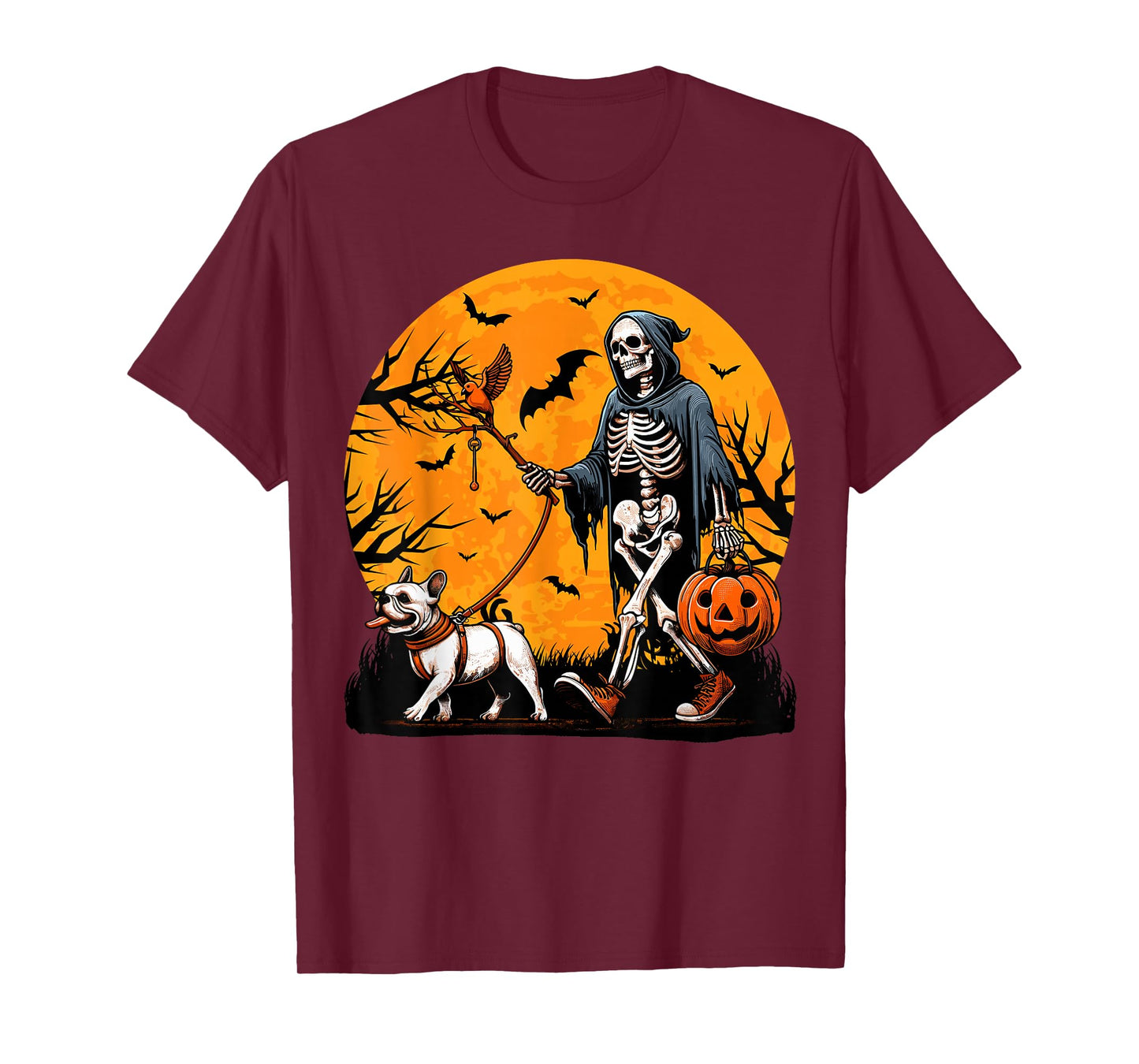 Halloween Dog Skeleton Leads Dog Halloween French Bulldog T-Shirt