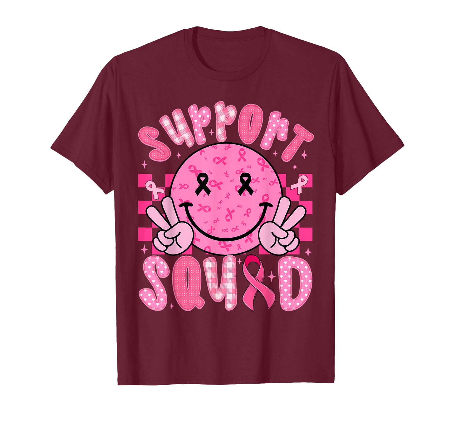 Support Squad Breast Cancer Awareness Pink Ribbon Smile Face T-Shirt