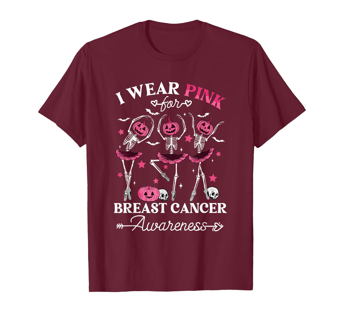 Skeleton Halloween I Wear Pink for Breast Cancer Awareness T-Shirt