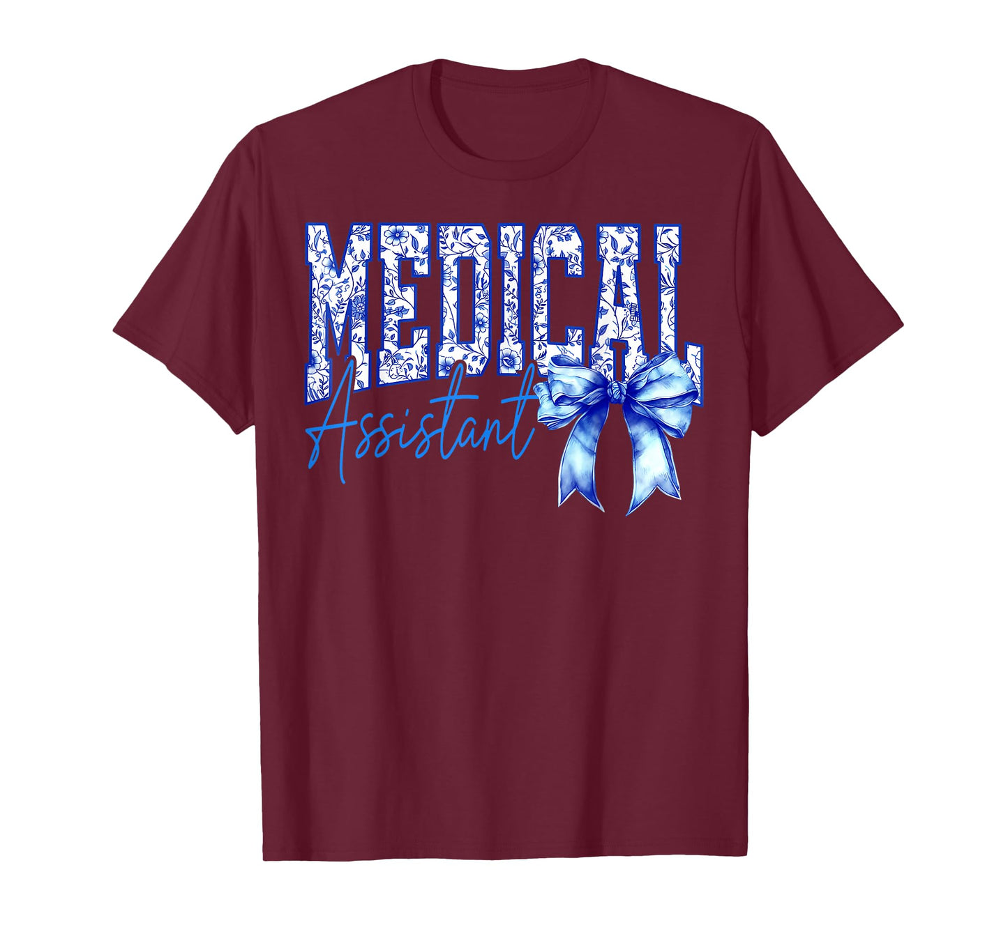 Retro Medical Assistant Floral Blue Coquette Bow Mothers Day T-Shirt