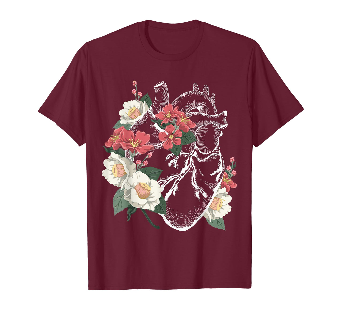 Anatomical Heart Shirt Floral Organ Cardiology Cardiac Nurse T-Shirt