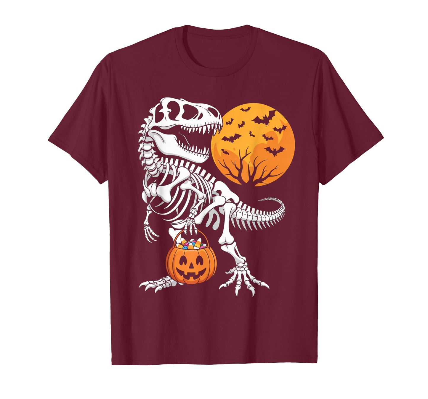 Halloween Boys Dinosaur Skeleton T rex Scary Pumpkin Spooky T-Shirt
