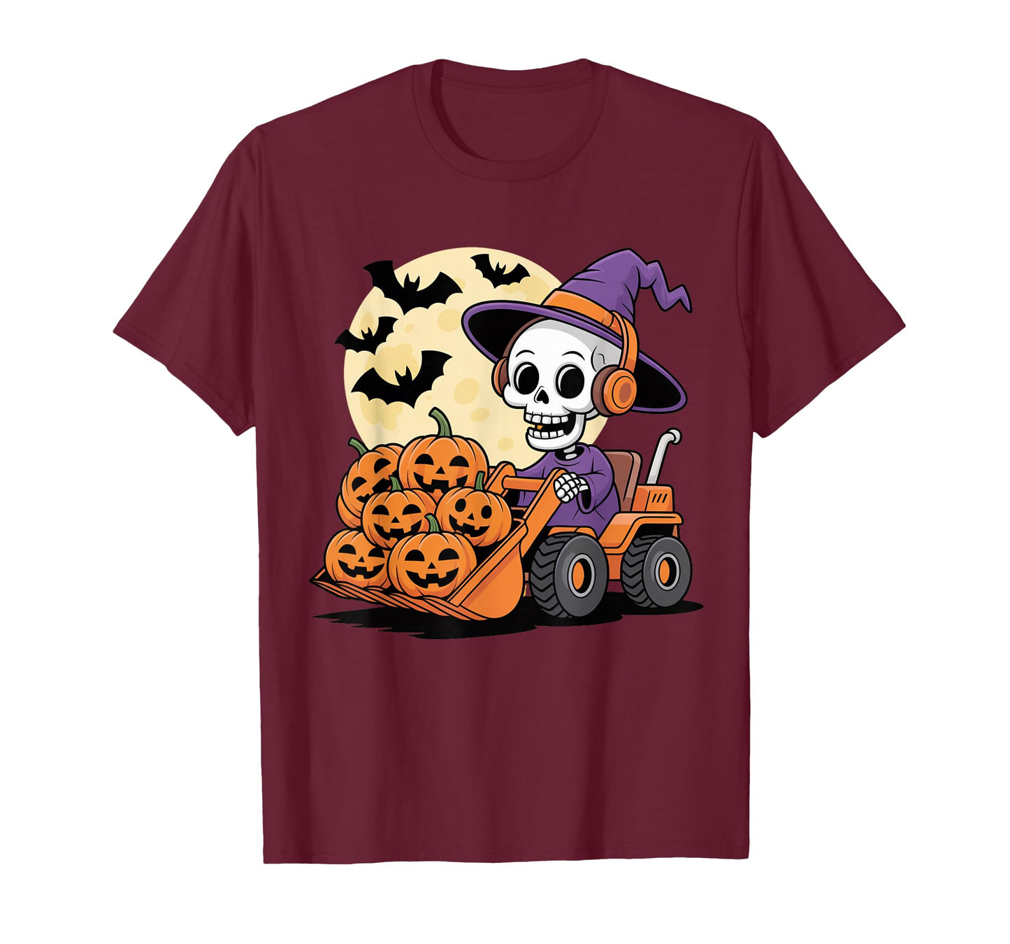 Funny Halloween Skeleton Driving Loader with Pumpkins T-Shirt