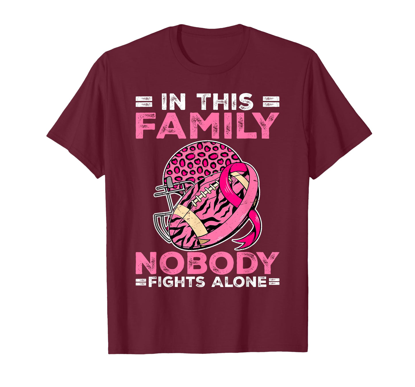 In This Family Nobody Fights Alone Football Breast Cancer T-Shirt