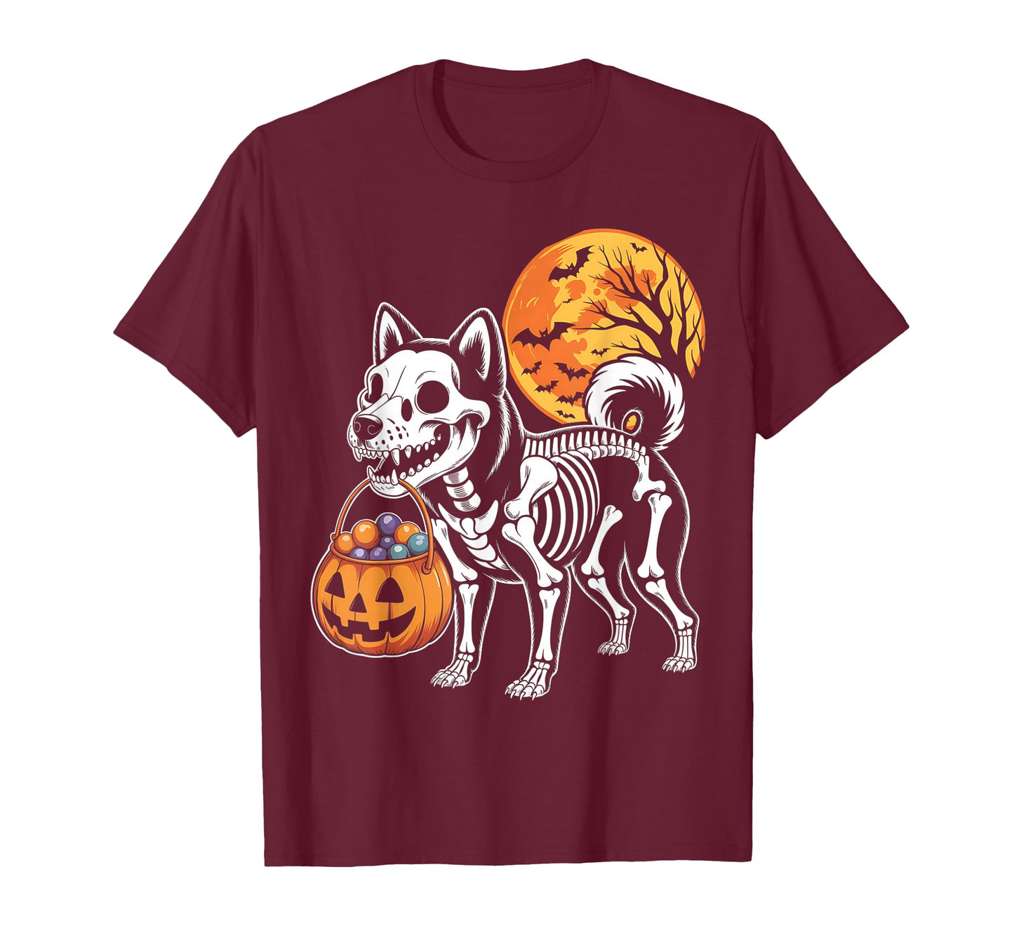 Funny Shiba Inu Dog Skeleton Scary Pumpkin Moon Halloween T-Shirt