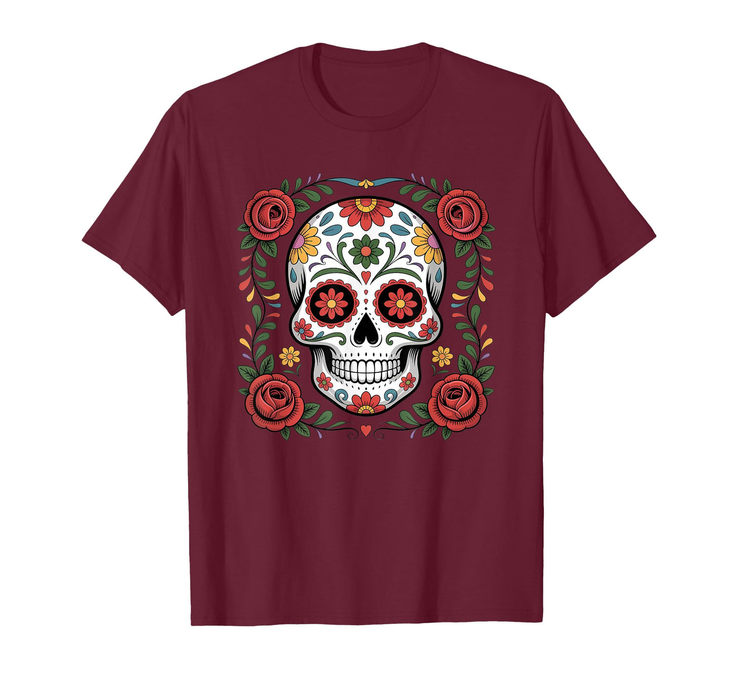Halloween De Los Muertos Day of The Dead Sugar Skull Floral T-Shirt