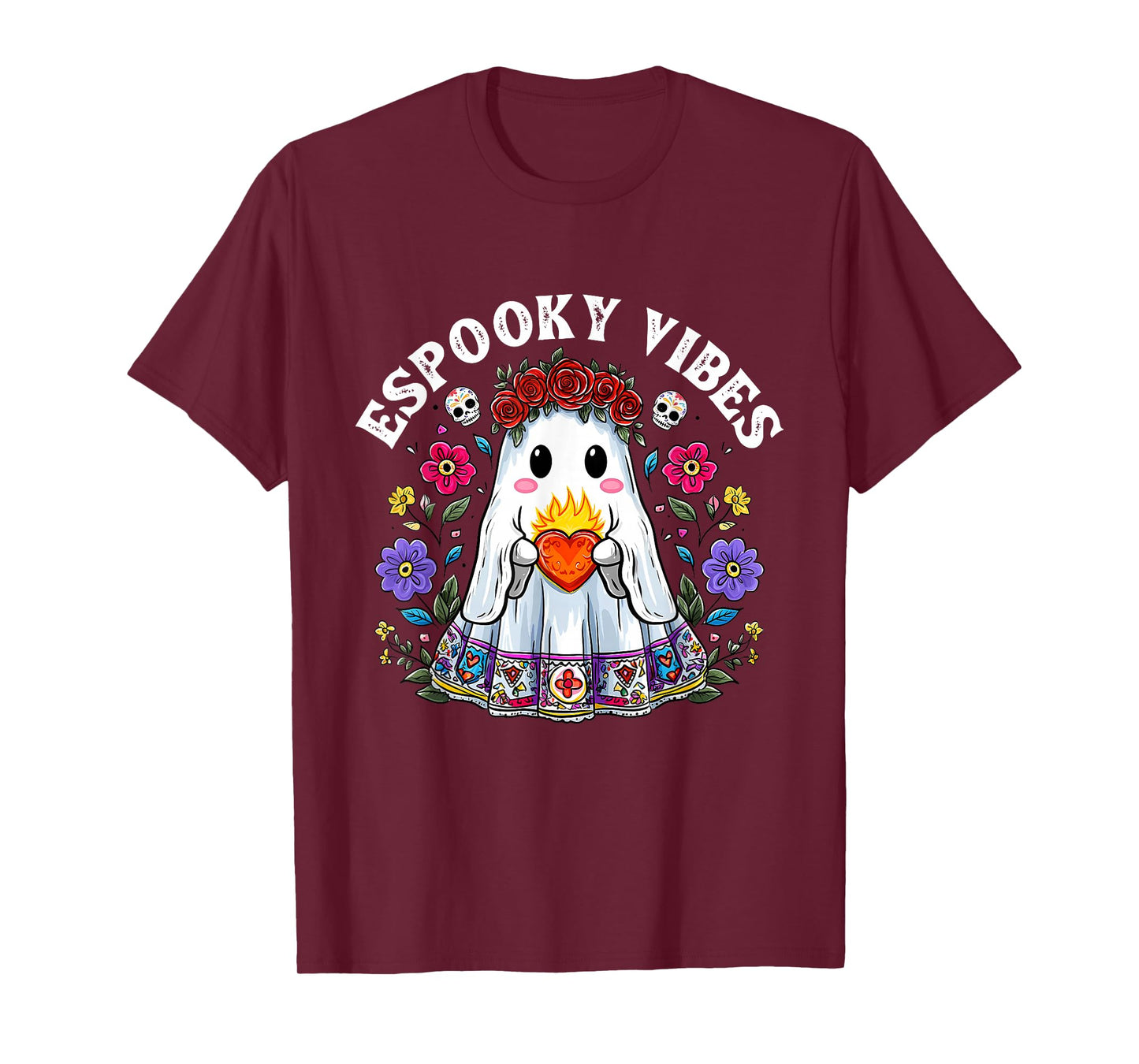 Espooky Vibes Halloween Floral Ghost Spanish Mexican Teacher T-Shirt