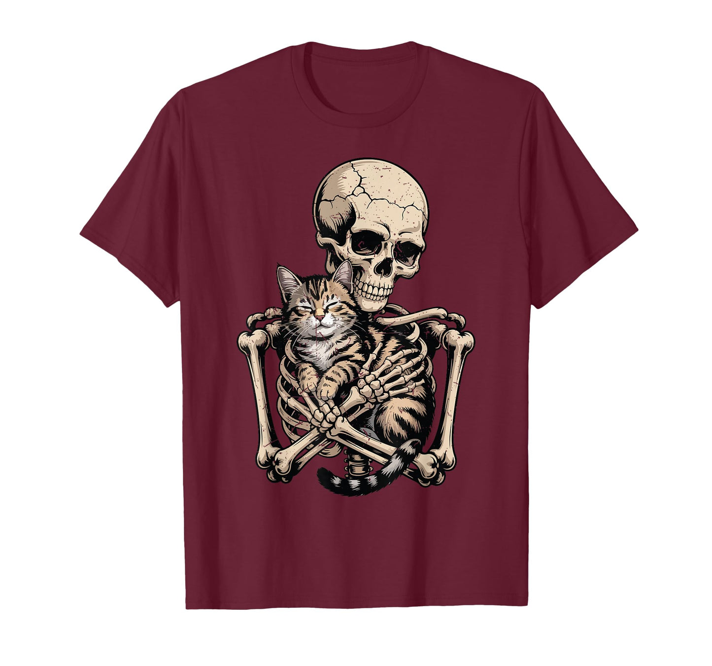 Funny Cat Halloween Skeleton Hugging Tabby Cat Dad Daddy Mom T-Shirt