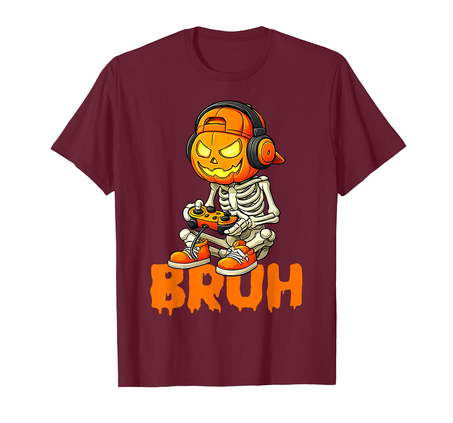 Bruh Halloween Boys Kids Gamer Mens Skeleton Video Gaming T-Shirt