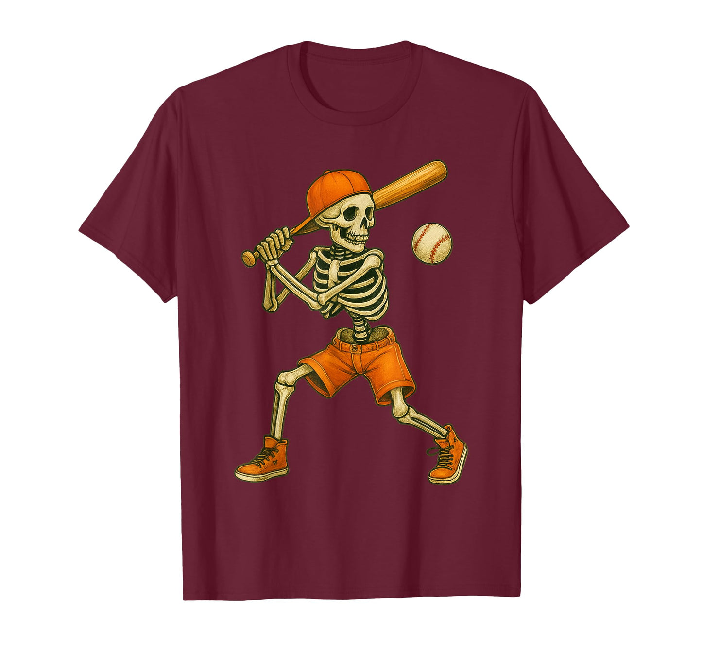 Skeleton Batting Baseball Halloween Boys Men Kids Funny T-Shirt