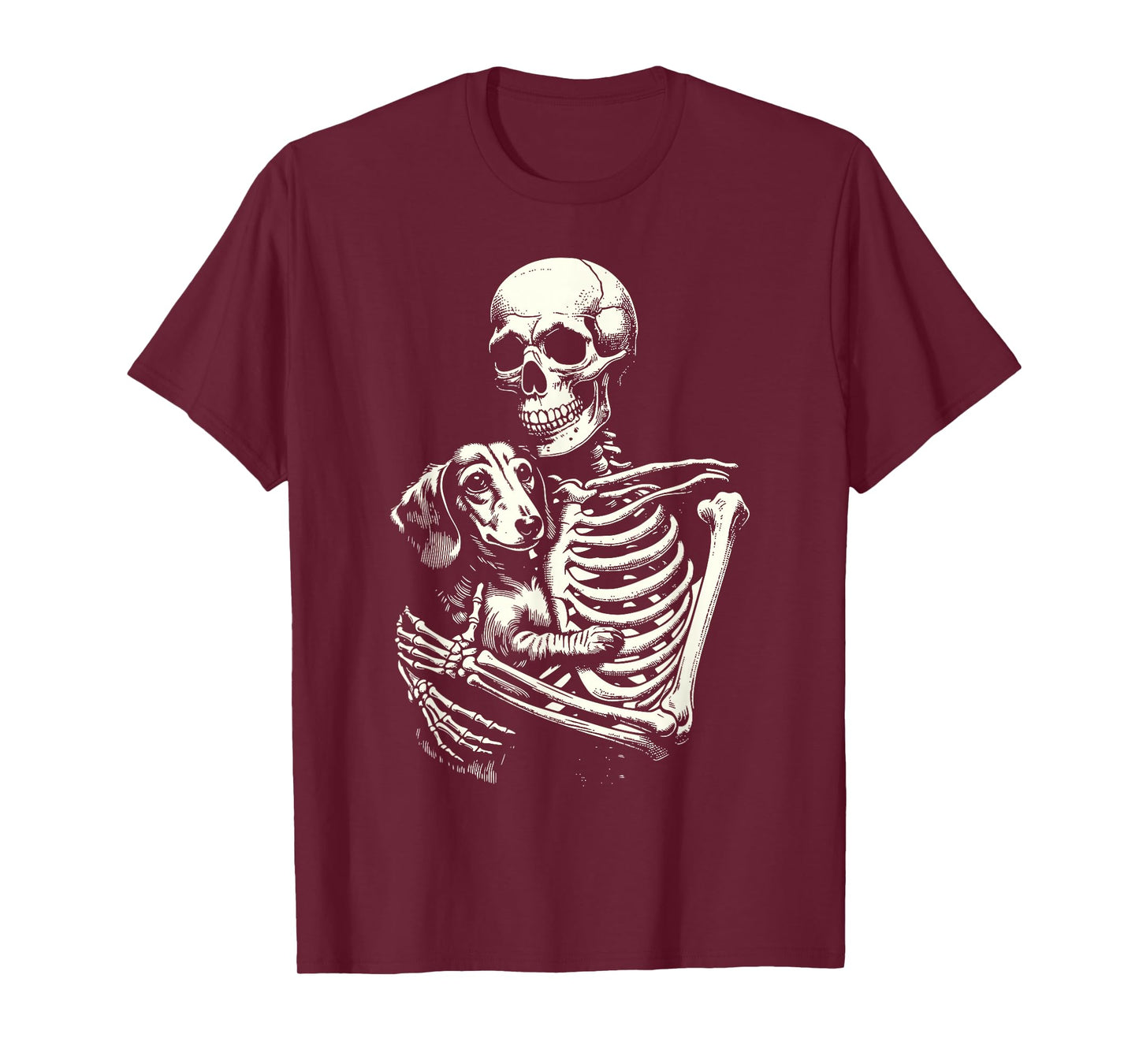 Skeleton Holding Dachshund Halloween Dog Lover Dog Mom Dad T-Shirt