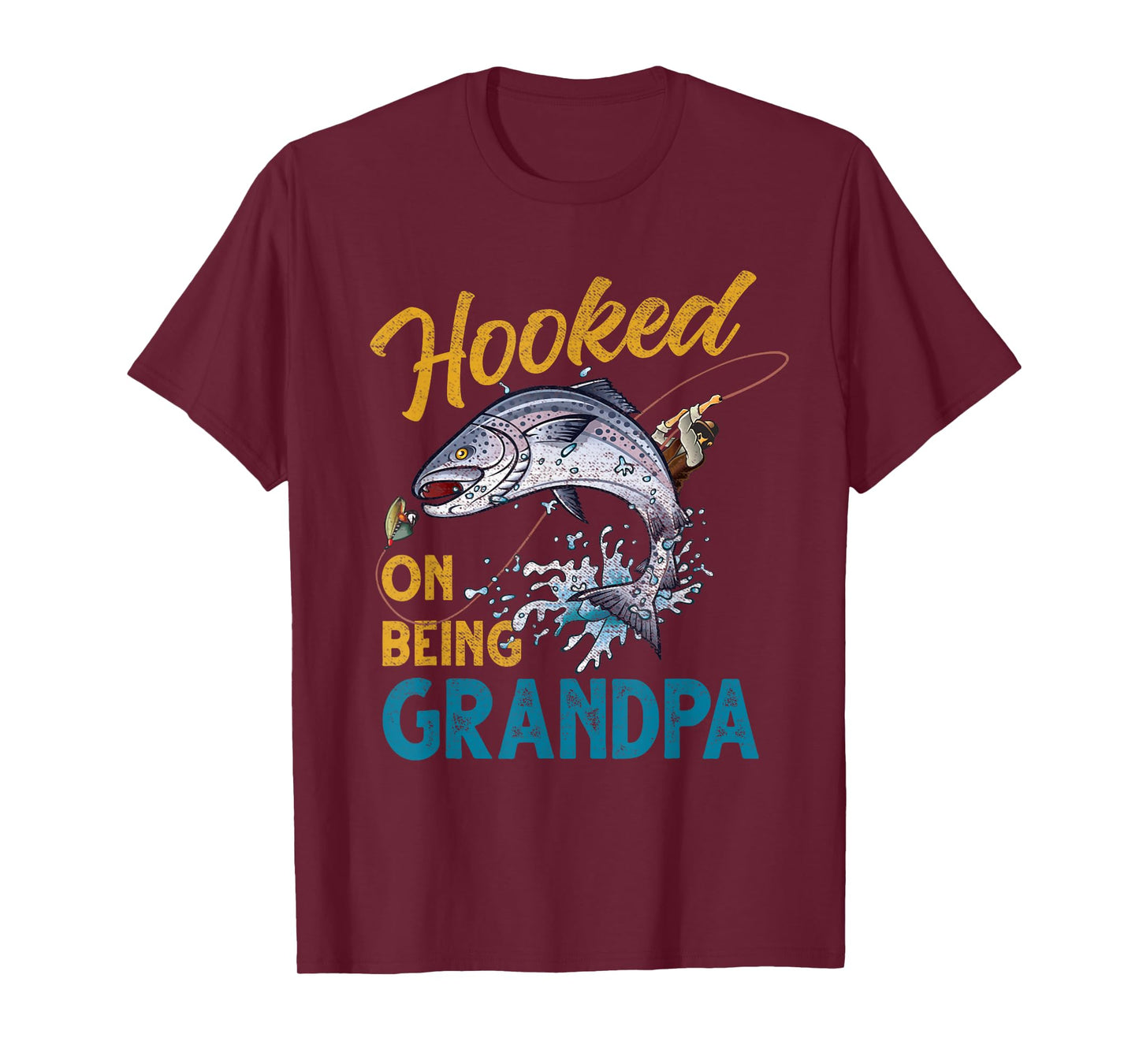 Vintage Hooked On Being Grandpa Funny Fishing Fathers Day T-Shirt