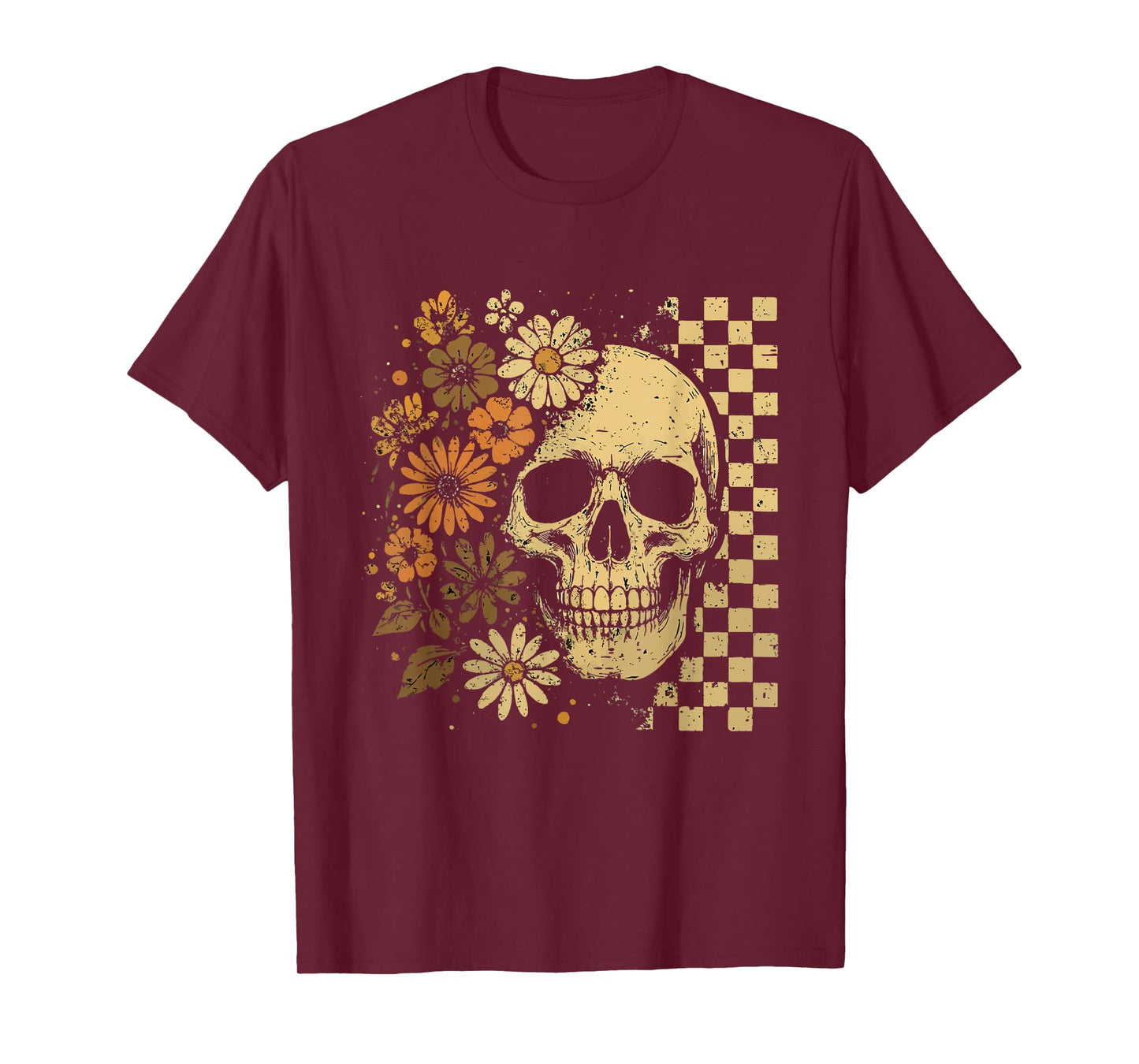 Retro Floral Skeleton Skull Halloween Funny Spooky Season T-Shirt