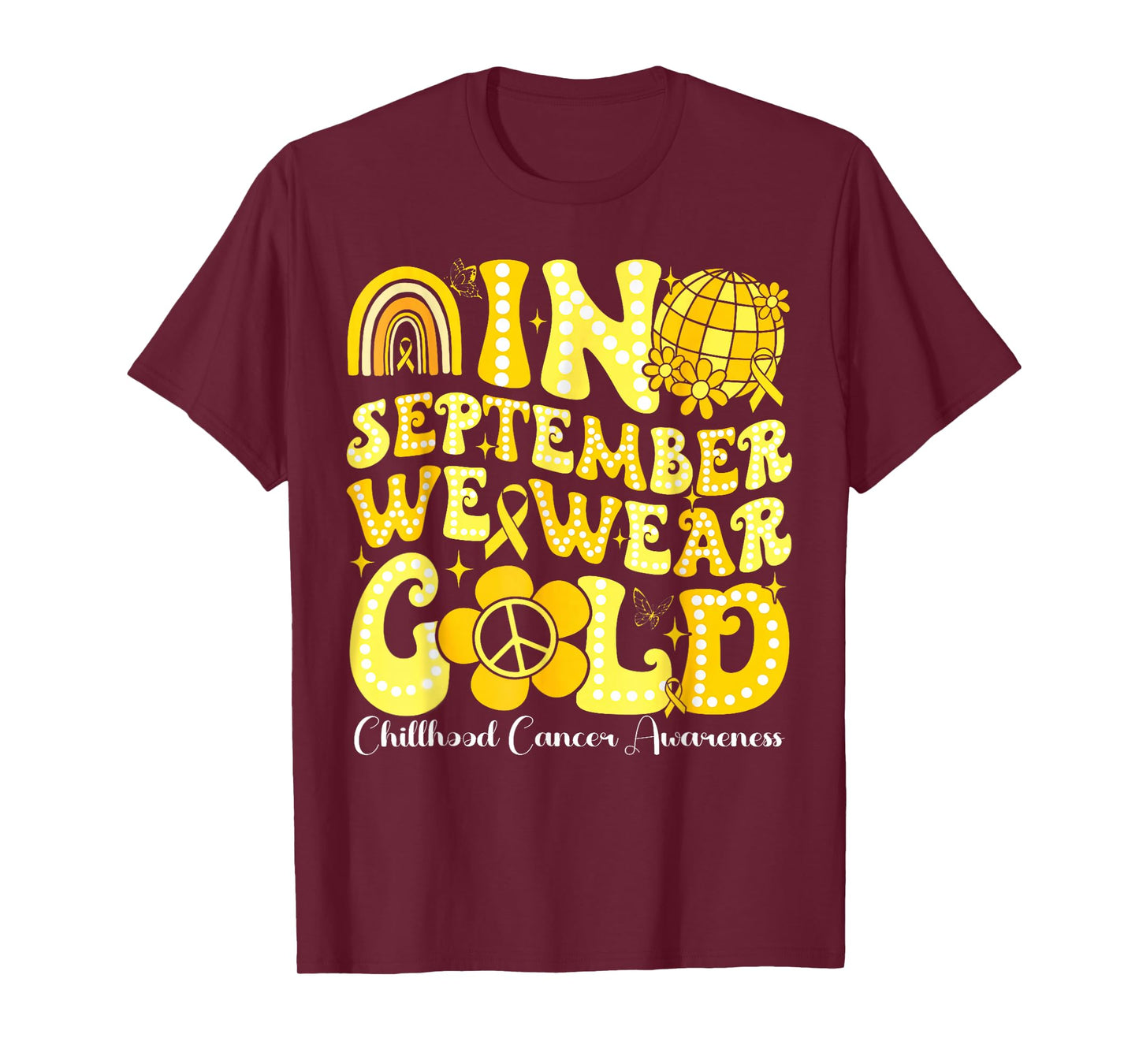 In September We Wear Gold Childhood Cancer Awareness Groovy T-Shirt
