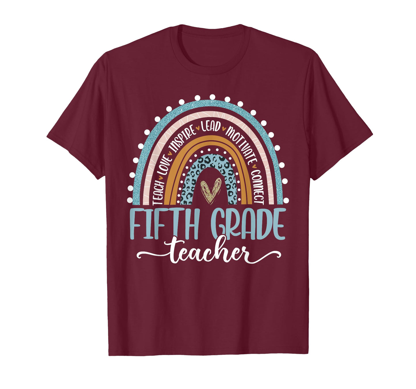 Fifth Grade Teacher Leopard Boho Rainbow Back To School T-Shirt