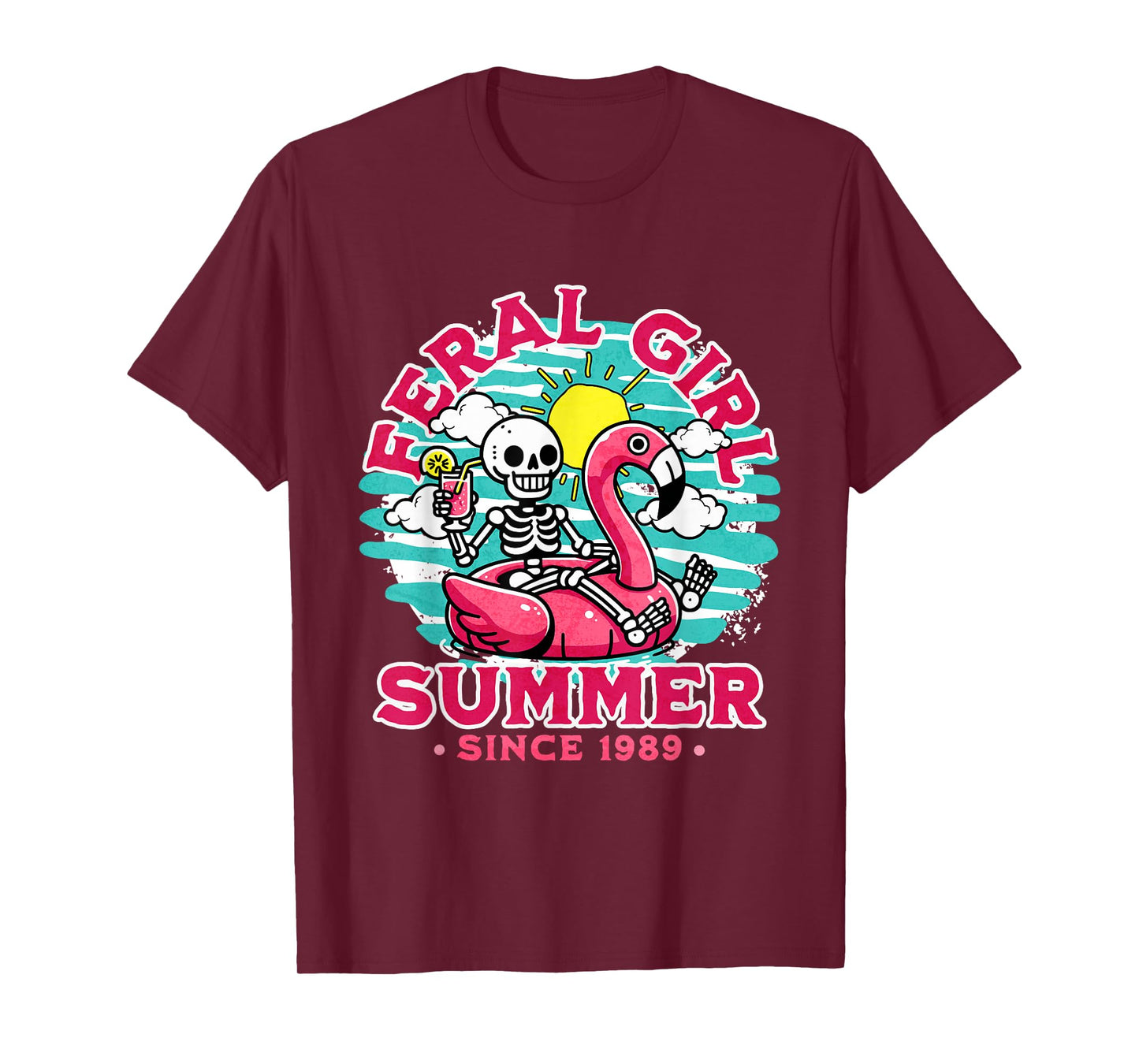 Summer Skeleton Pool Feral Girl Since 1989 T-Shirt