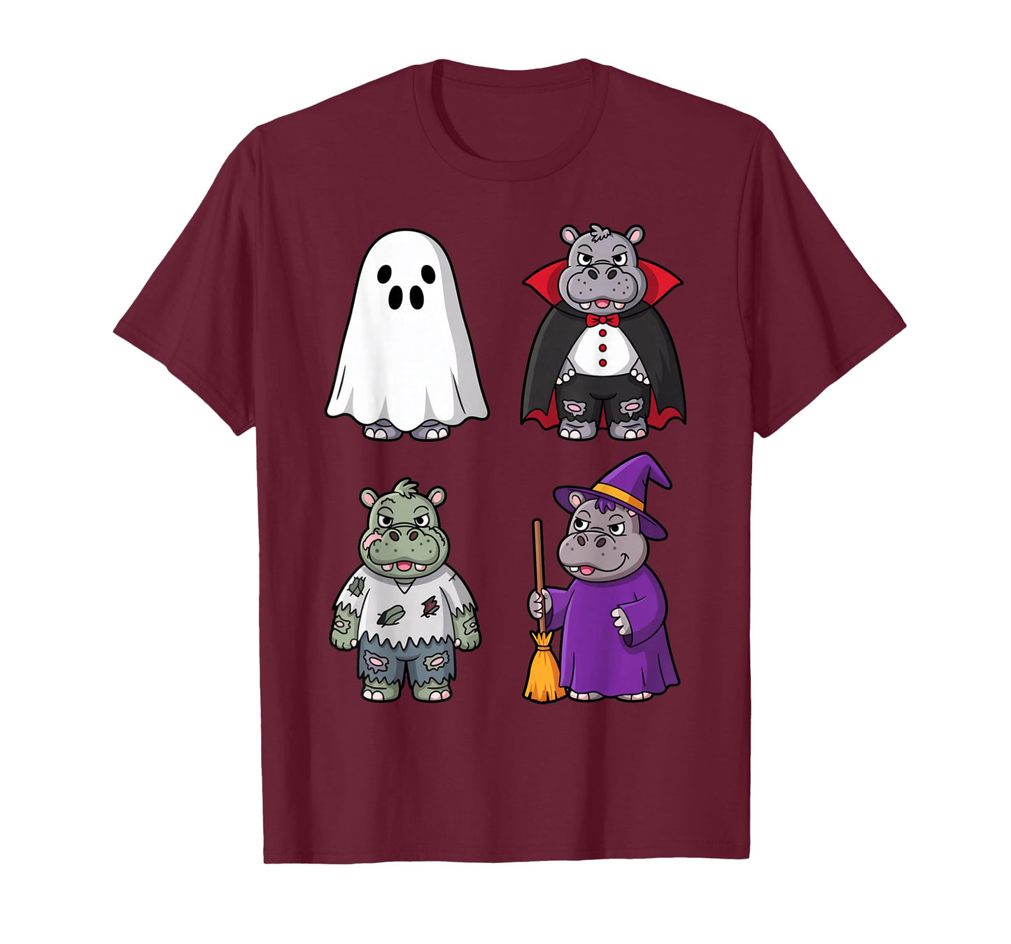Funny Hippo Ghost Witch Zombie Halloween Costume Boys Girls T-Shirt