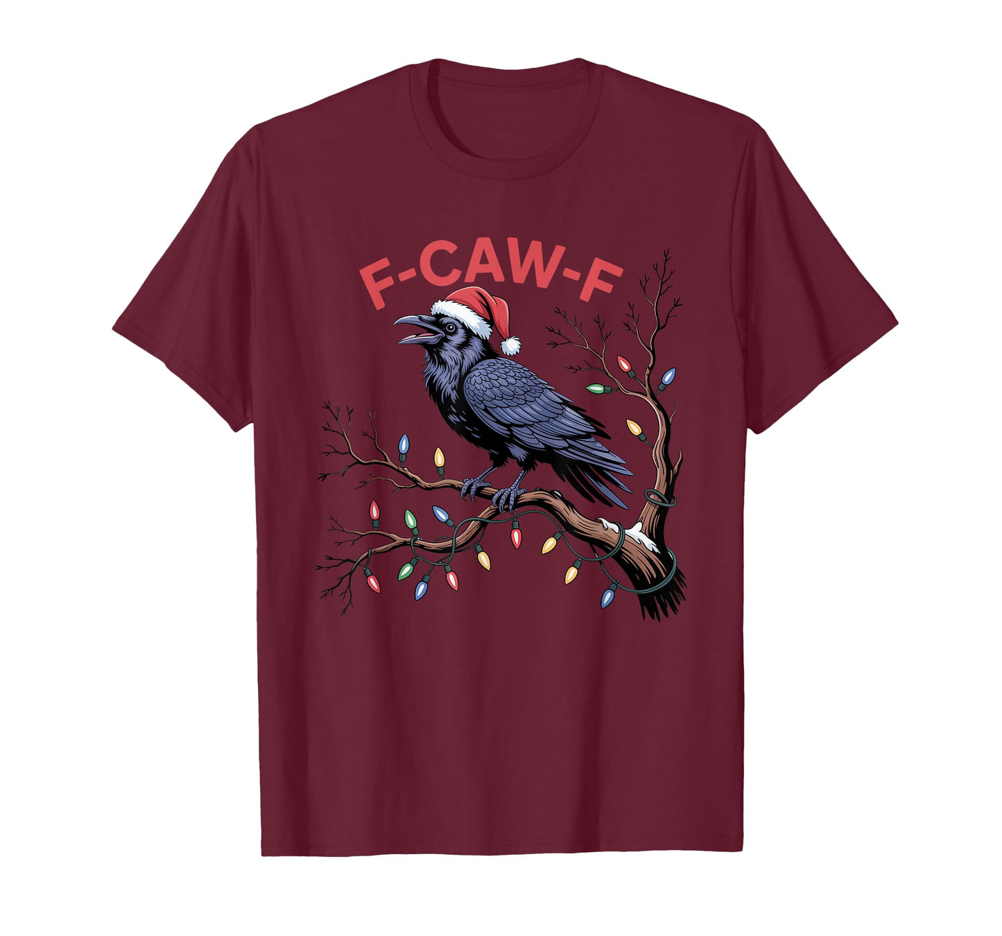Crow F-CAW-F Black Bird Gothic Christmas Lights Santa Hat T-Shirt
