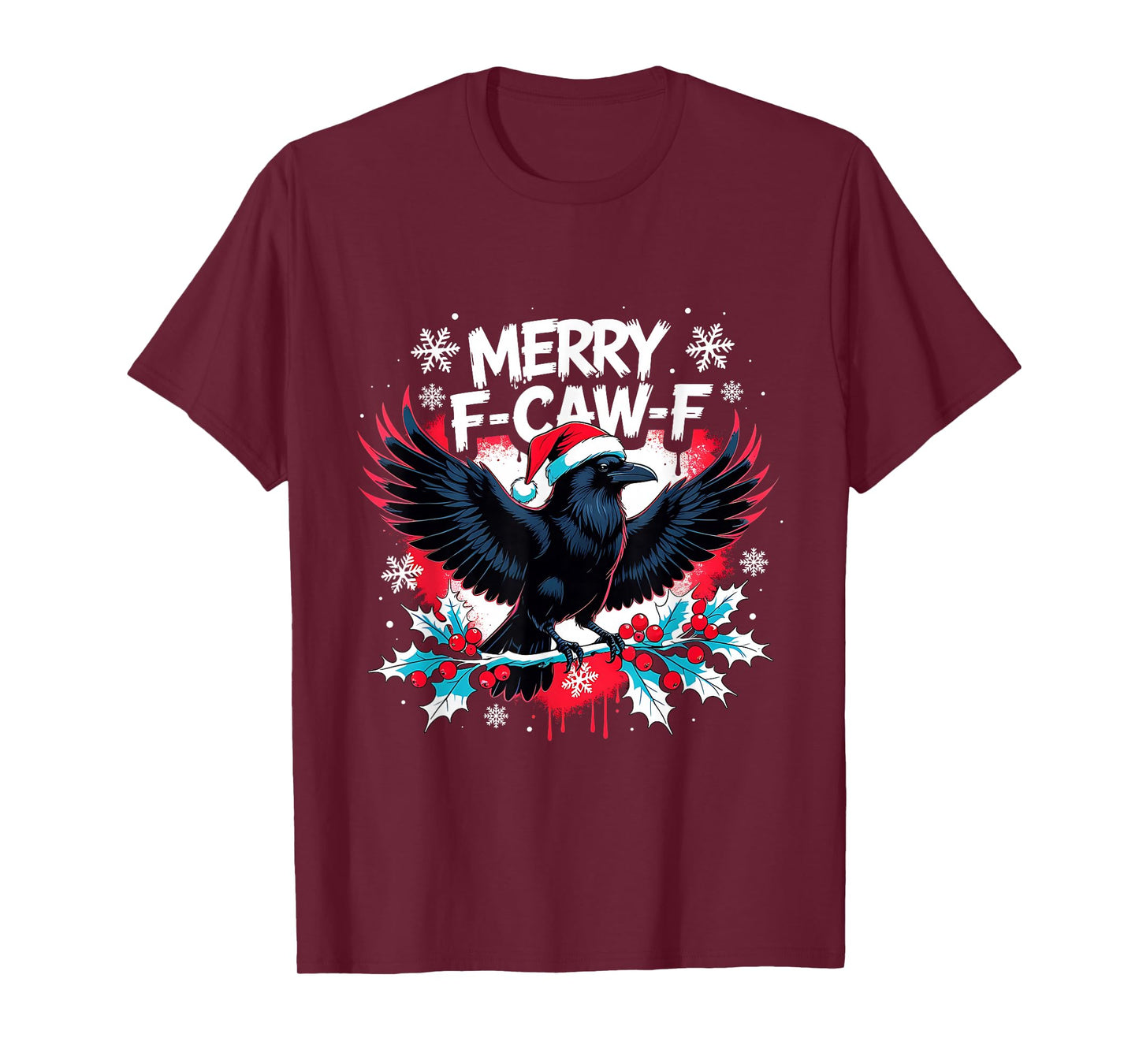 Merry F-Caw-F Raven Funny Christmas Holiday Cool Meme T-Shirt