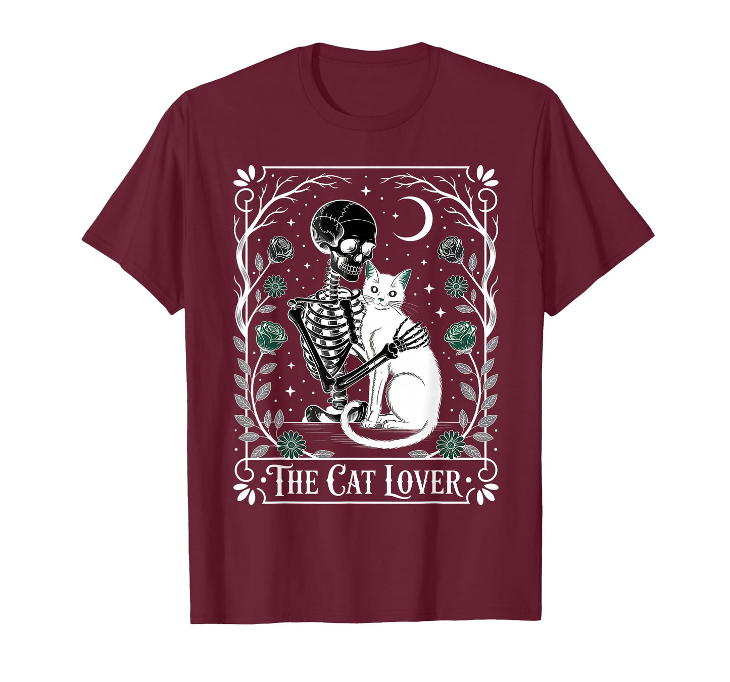 The Cat Lover Skeleton Tarot Design with Roses T-Shirt