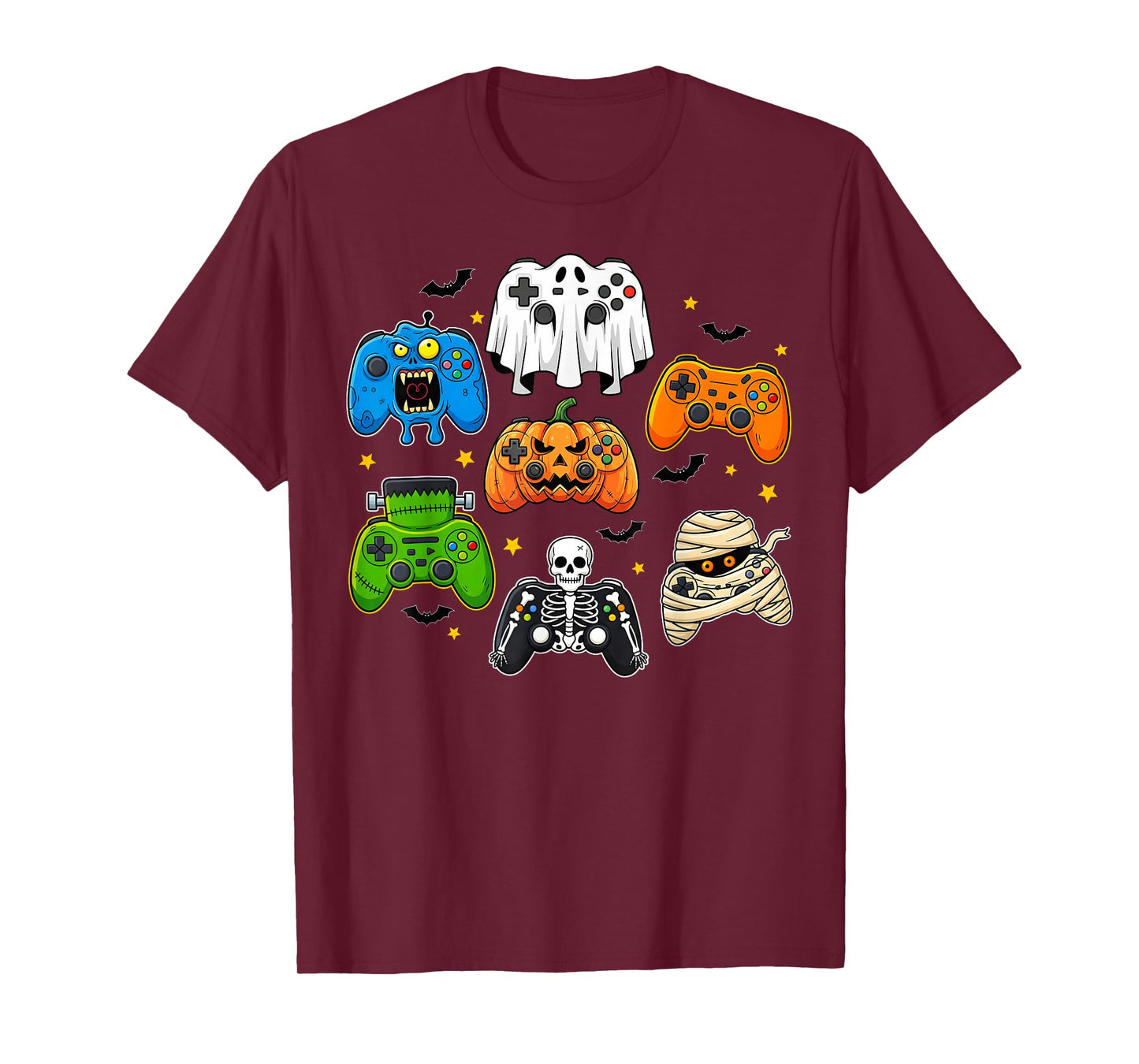Halloween Skeleton Scary Gaming Controllers Boys Kids Retro T-Shirt