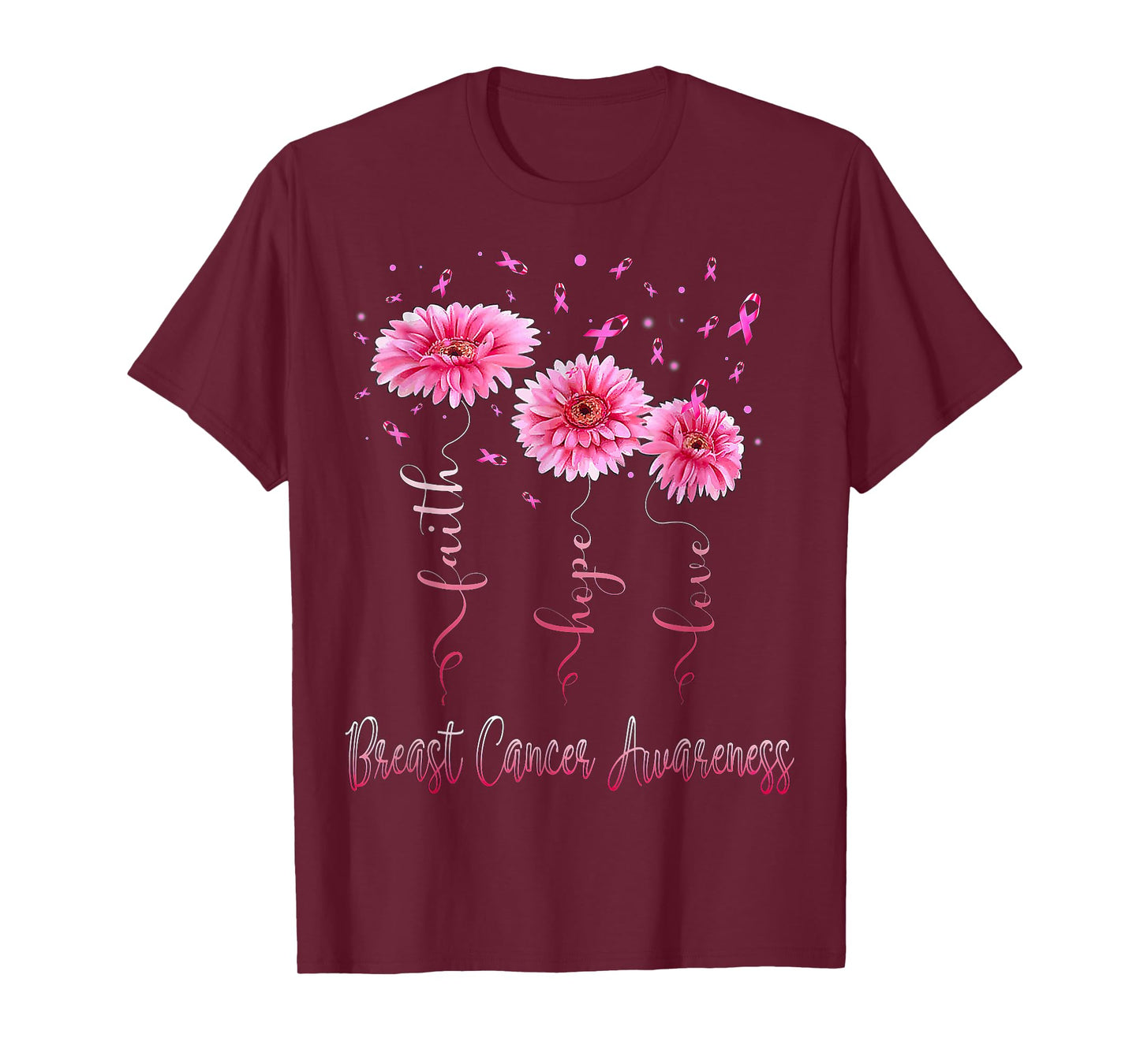 Faith Hope Love Pink Daisy Flower Breast Cancer Awareness T-Shirt