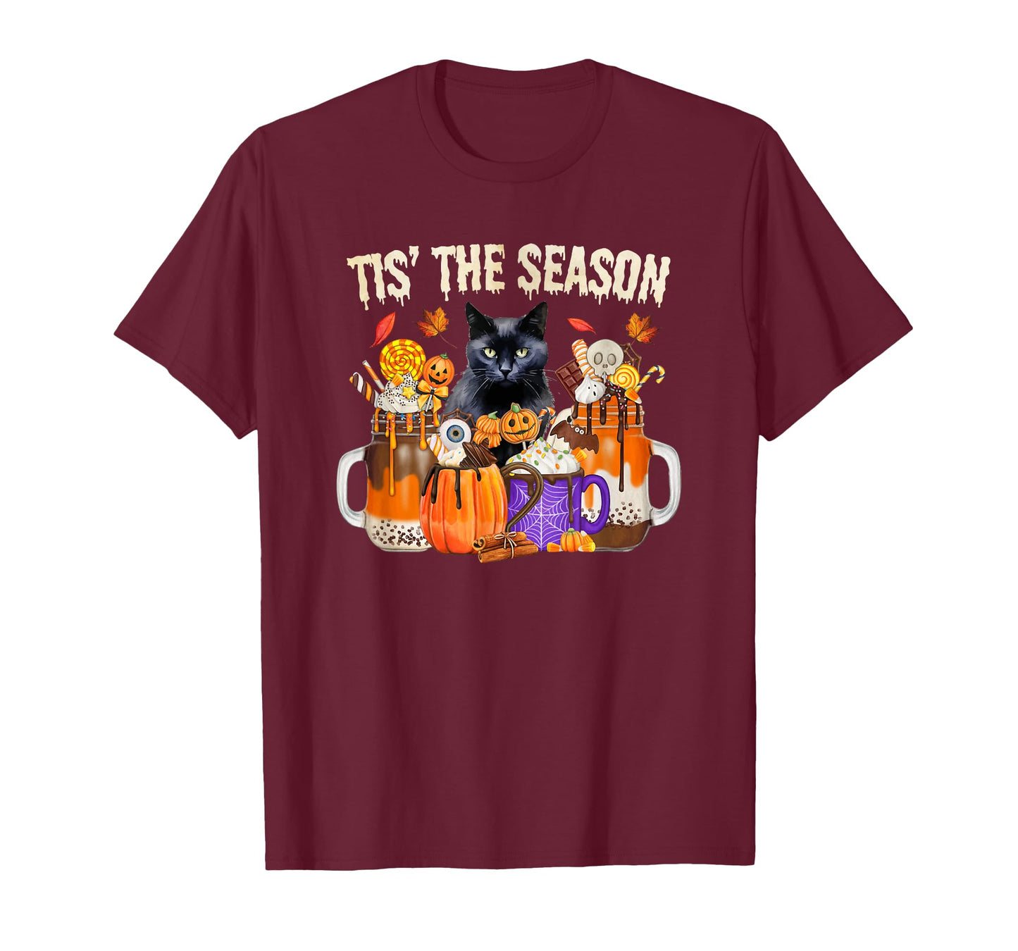 Fall Coffee Pumpkin Spice Latte Autumn Black Cat T-Shirt
