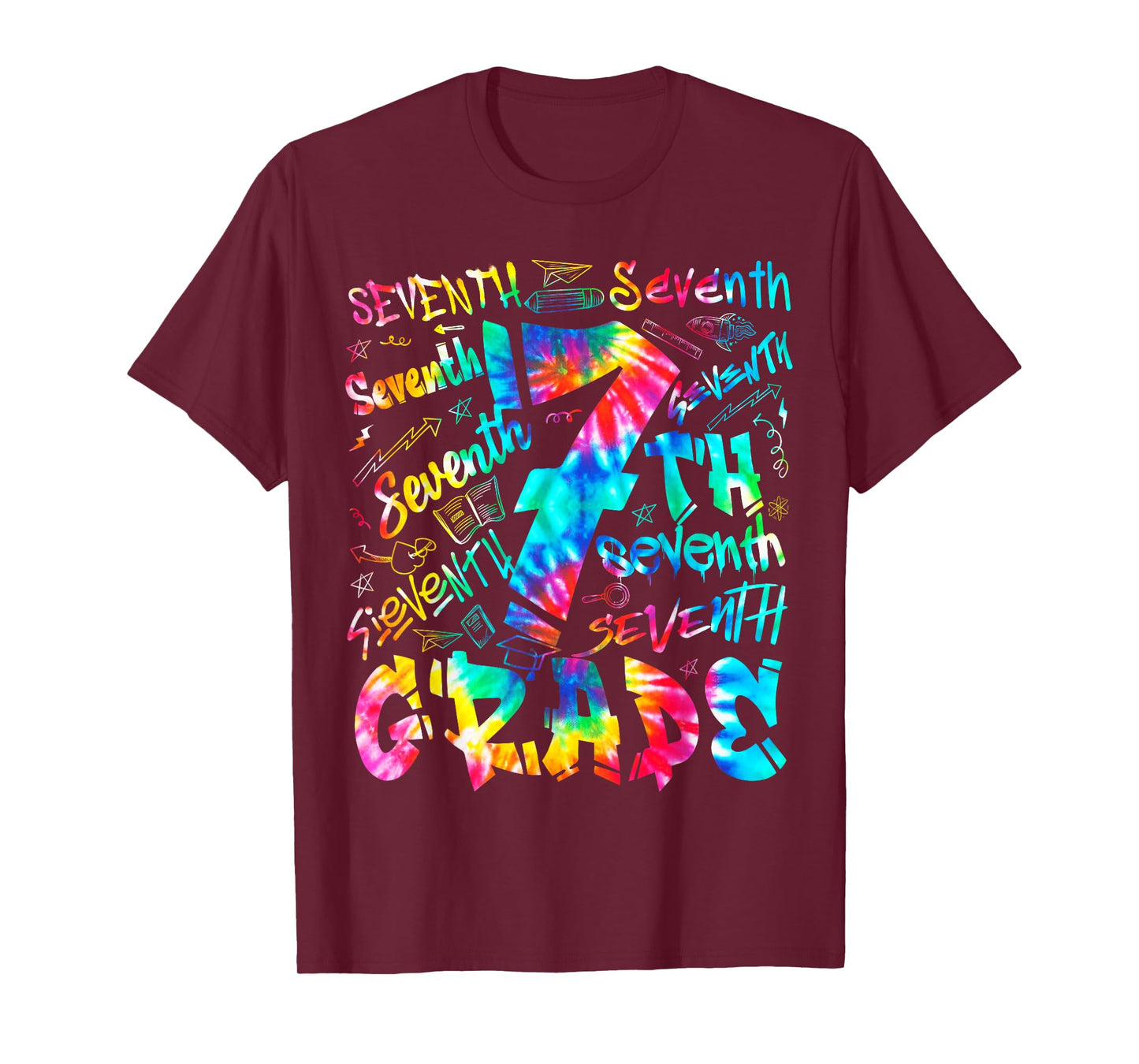 Back To School Seventh 7th Grade Tie Dye Typography Teacher T-Shirt