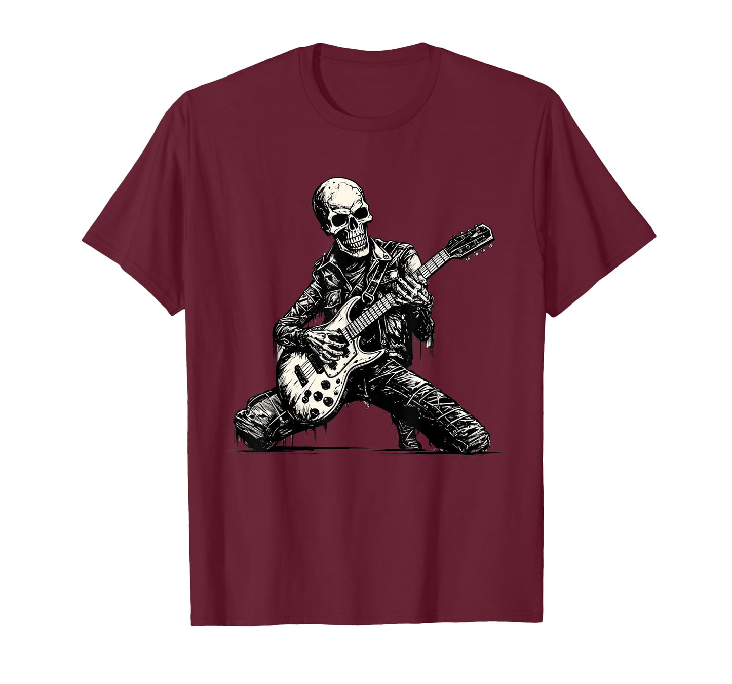 Halloween Skeleton Playing Guitar Rock and Roll Funny Skull T-Shirt