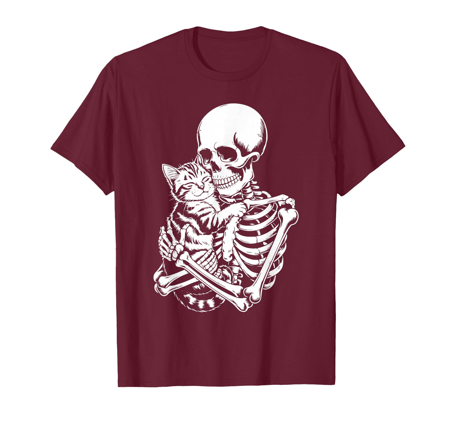 Skeleton Hugging Cat Halloween Cats Lovers Men Women Mom Dad T-Shirt