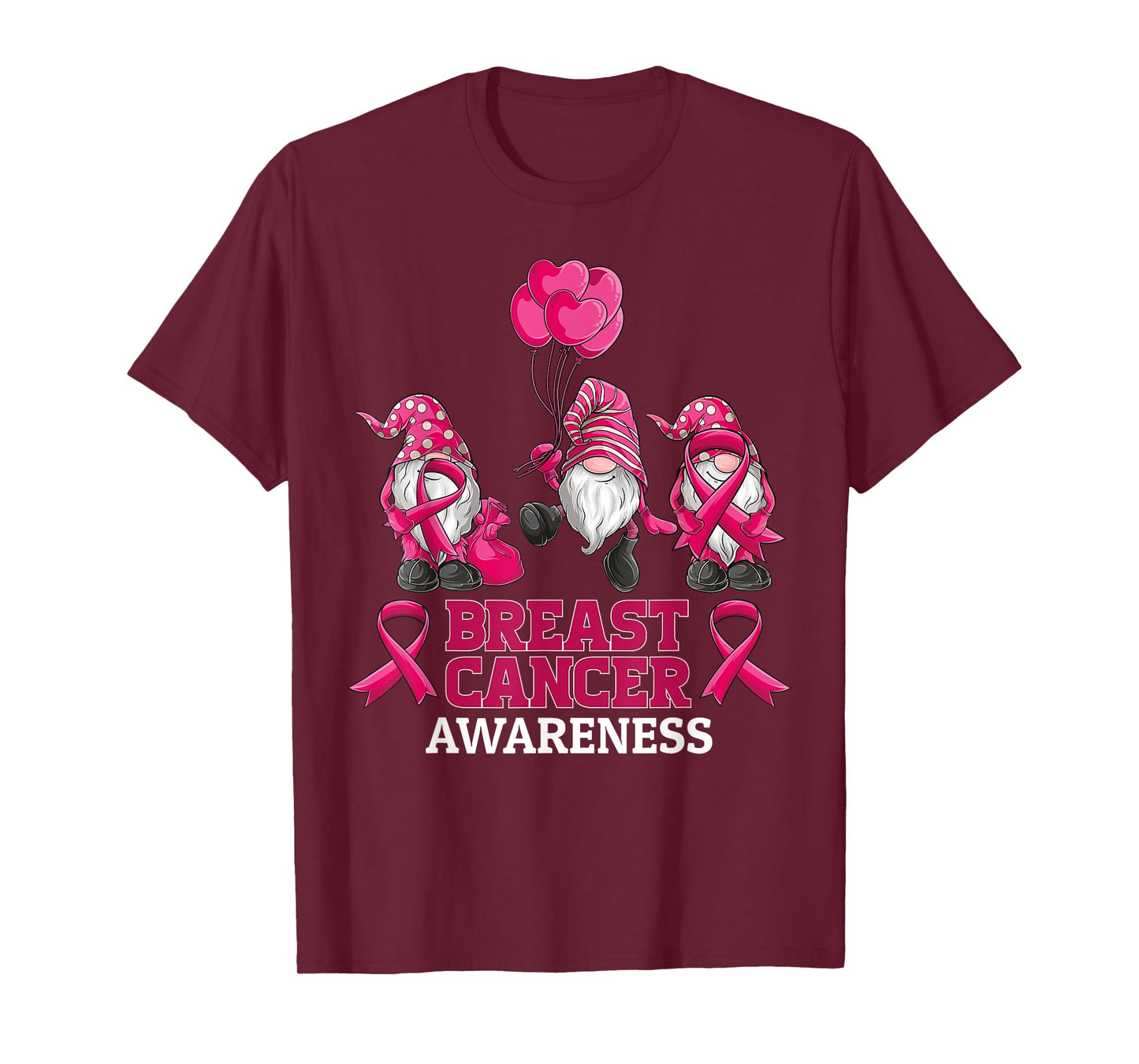 gnomes Breast Cancer Awareness Pink Ribbon women girls T-Shirt
