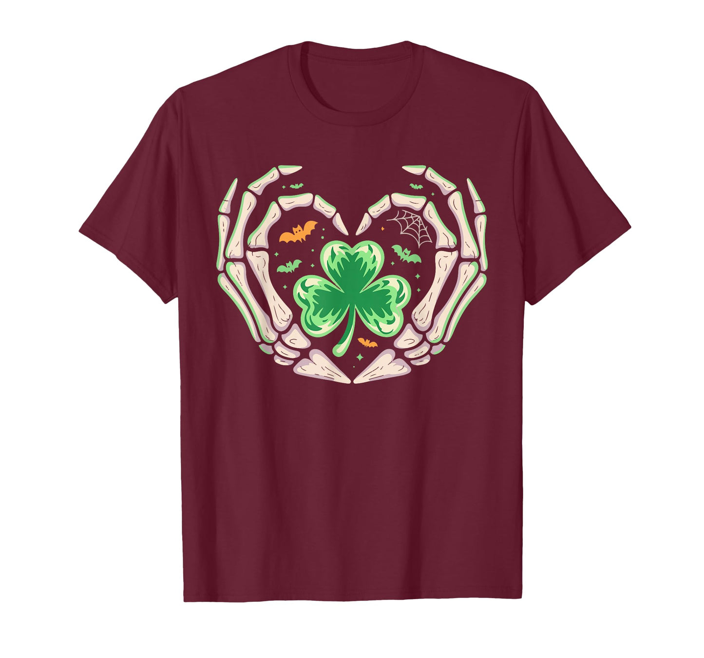 Halloween Shamrock Clover Skeleton Hands Lucky Scary Men Boy T-Shirt