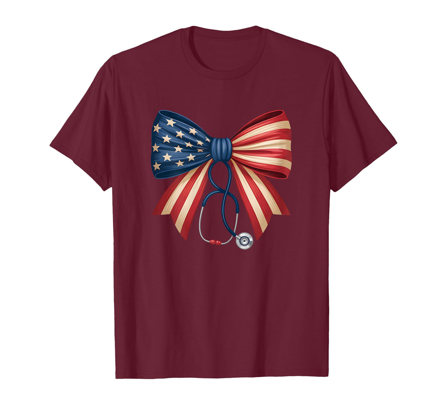 American Flag Bow Stethoscope 4th of July Nurse Pride T-Shirt