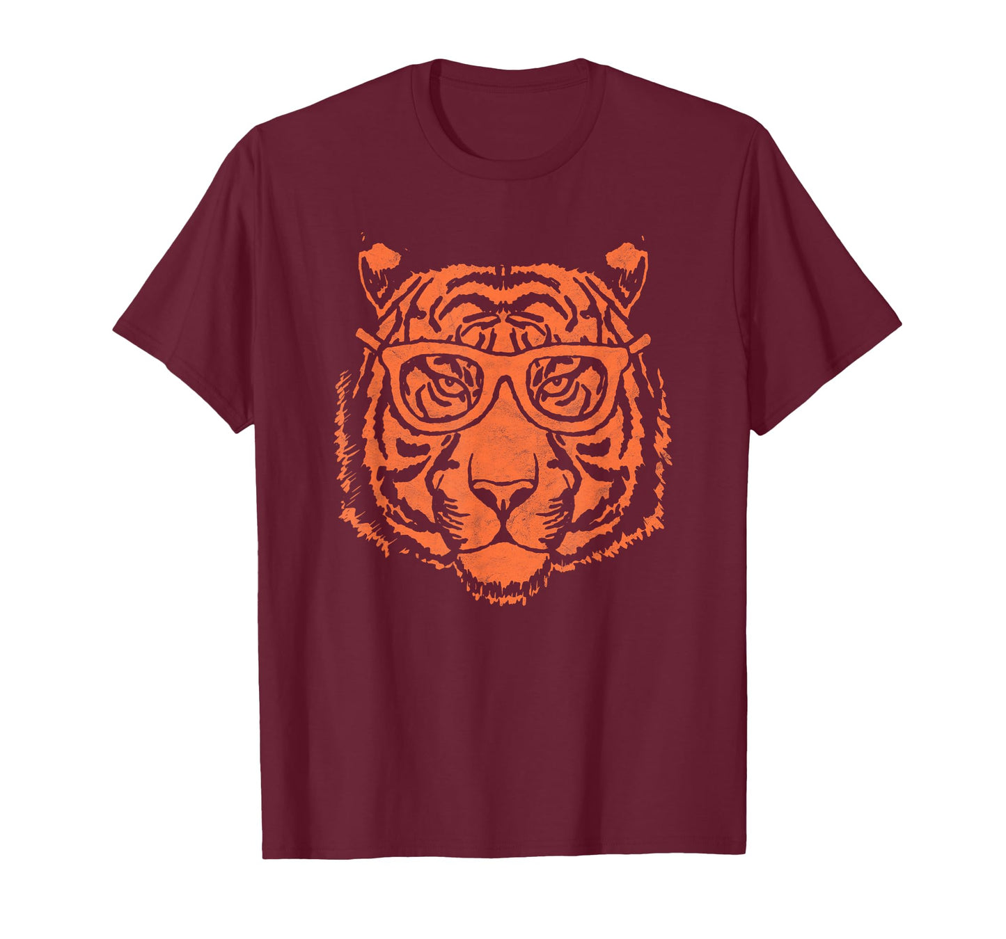 Artistic Orange Tiger Head & Hipster Glasses Funny Graphic T-Shirt