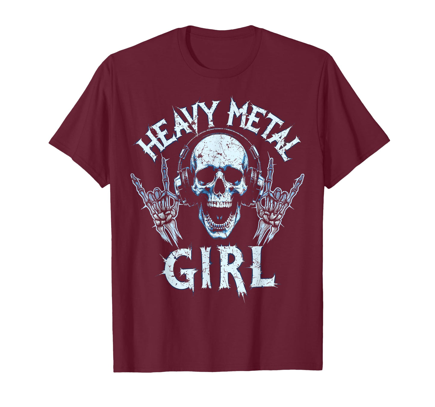 Headphones Skeleton Heavy Metal Girl Rock Sign Music Fan T-Shirt