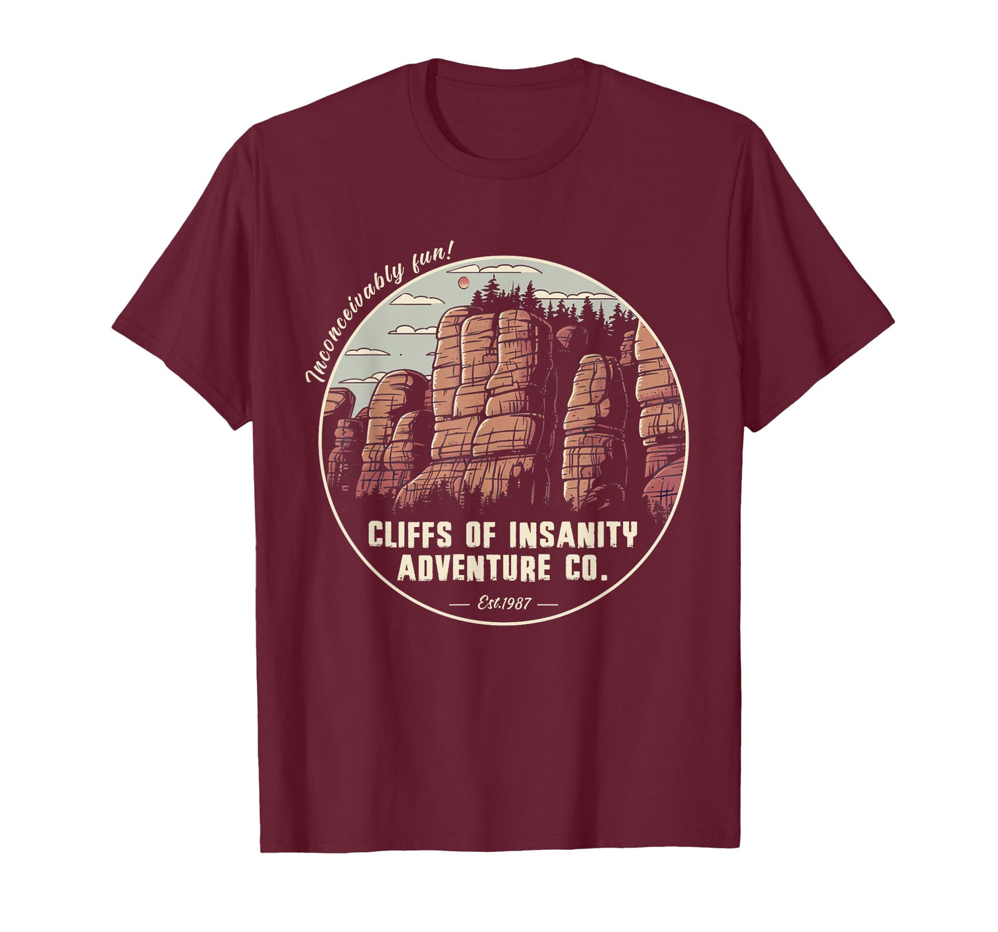 Volimty Shop Cliffs Of Vintage Movies Mountains Funny Costume Insanitys T-Shirt, Small, Black