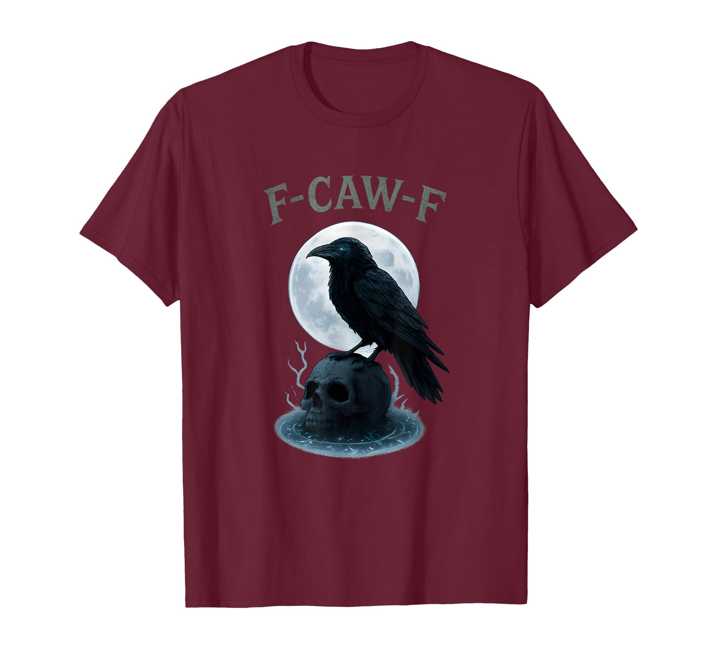 Gothic Black Crow F-Caw-F Raven Skull Moon Halloween T-Shirt