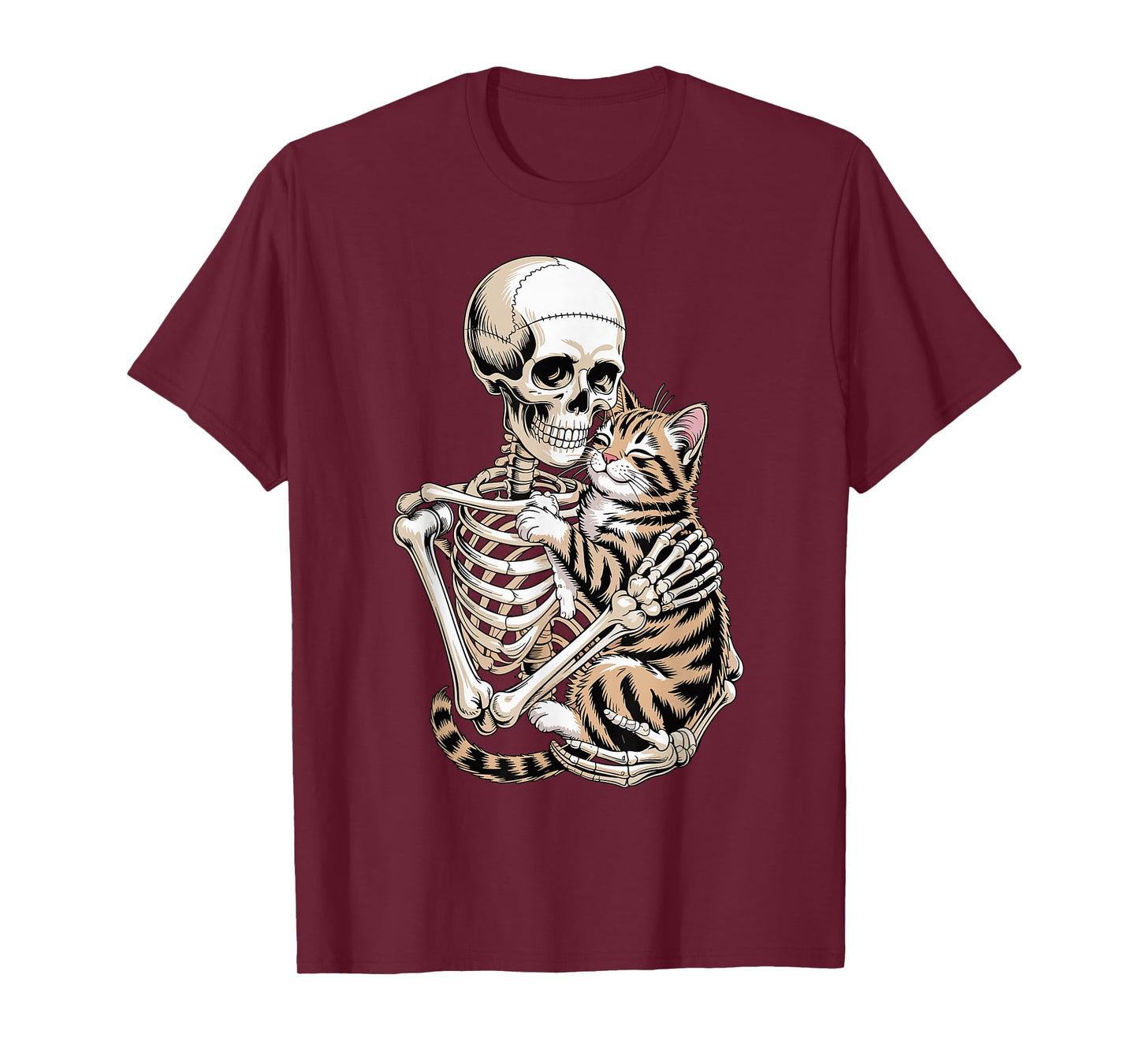 Skeleton Hugging Cat Gothic Pet Lover Design T-Shirt