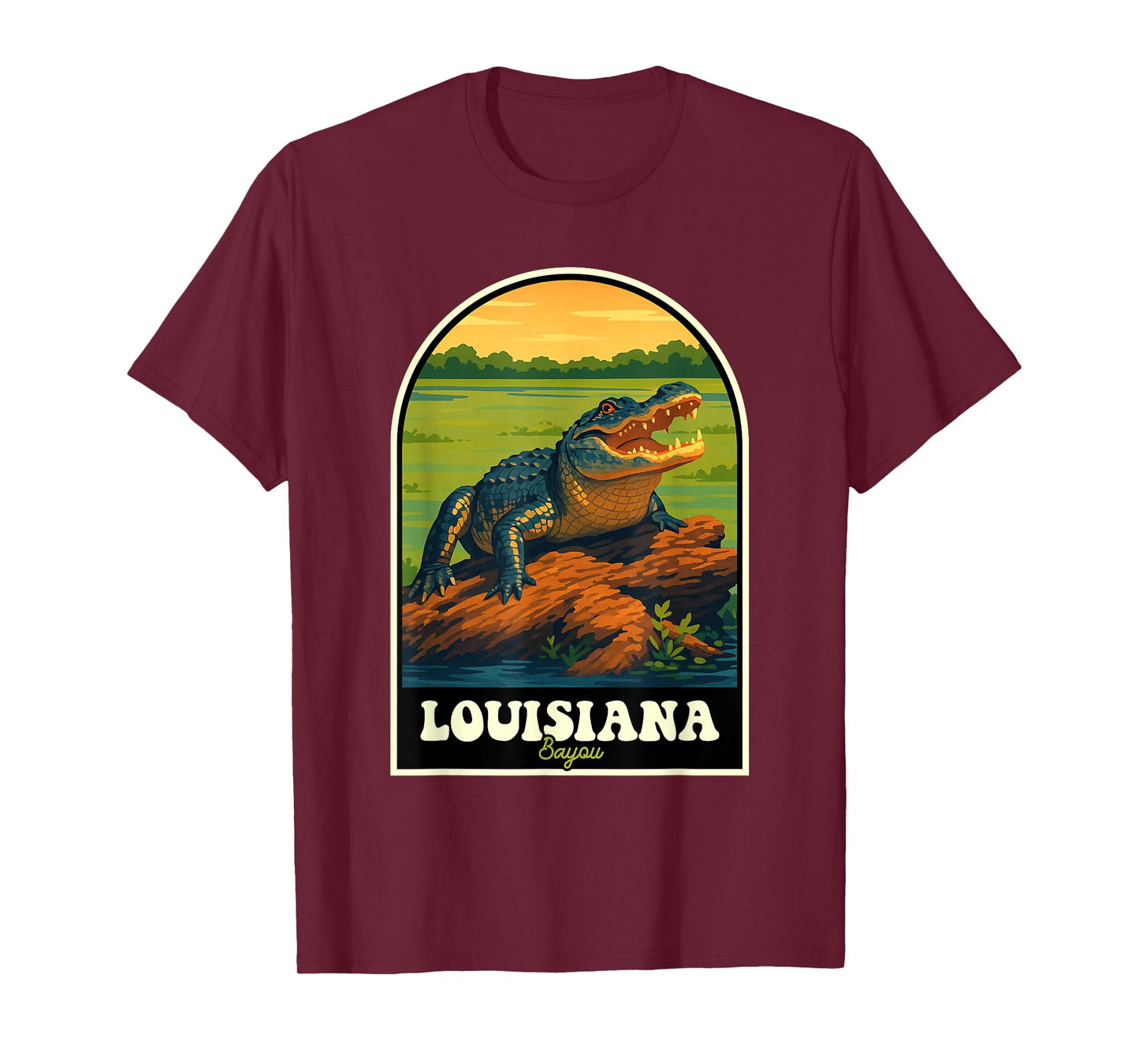 Louisiana Bayou Alligator Retro Wildlife Travel Art T-Shirt