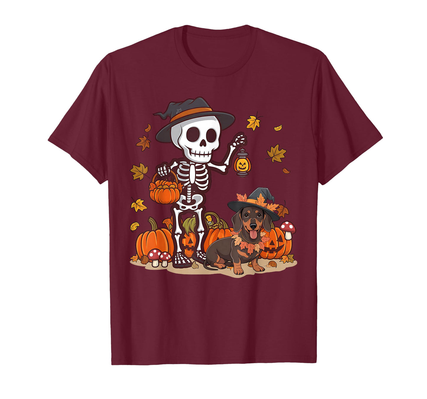 Funny Dachshund Skeleton Spooky Dog Lover Halloween T-Shirt