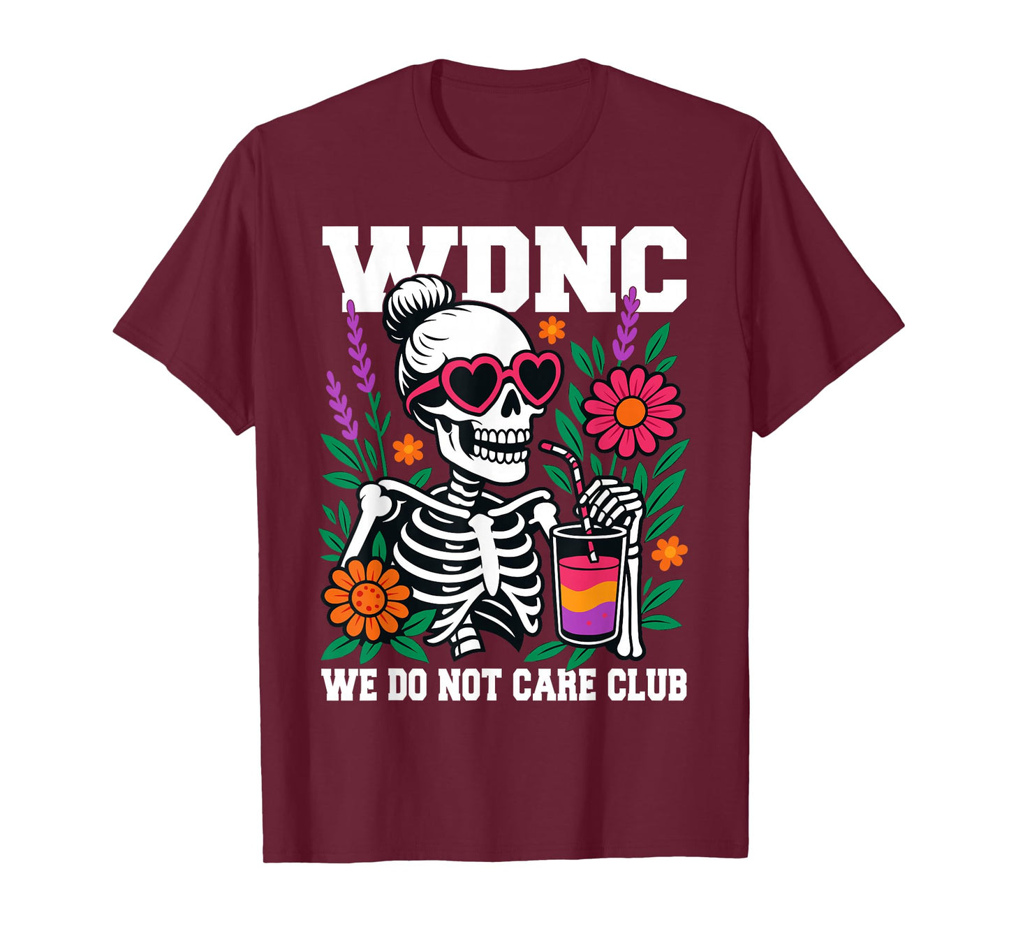 Vintage We Do Not Care Club WDNC Skeleton Drink Tropical T-Shirt