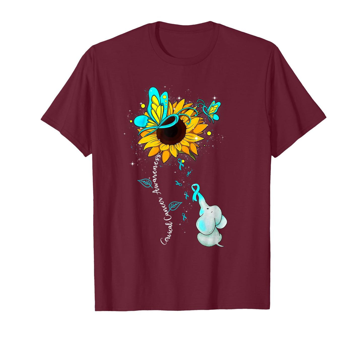 Cervical Cancer Awareness Sunflower Elephant Men Womens T-Shirt