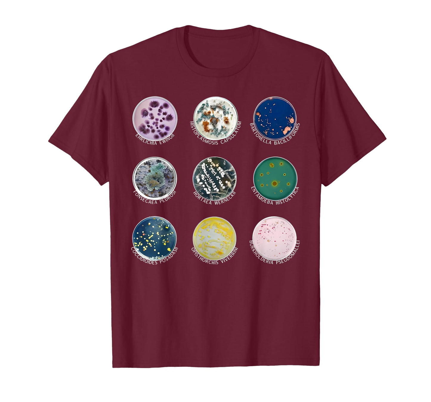 Types of Petri Dish Bacteria Microbiologist Biology Teacher T-Shirt