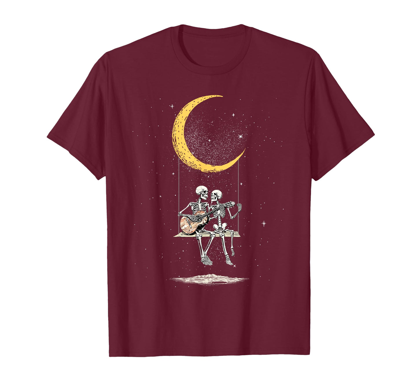 Skeleton Couple Matching Moon Swing Guitar Lover Halloween T-Shirt