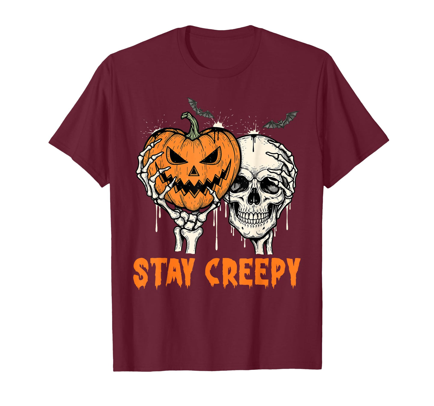 Stay Creepy Dripping Heart Halloween Skeleton Hand Spooky T-Shirt