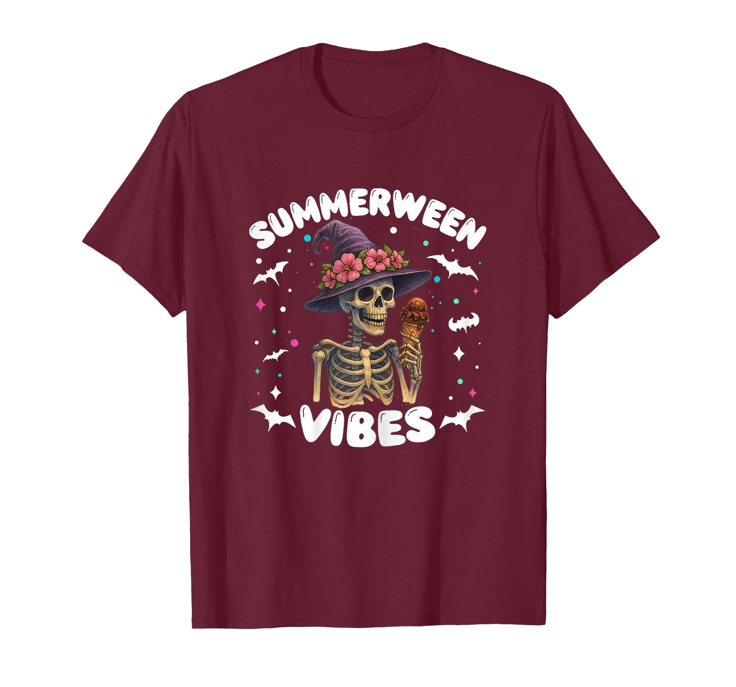 Summerween Vibes Skeleton Halloween Summer Witch Hat T-Shirt